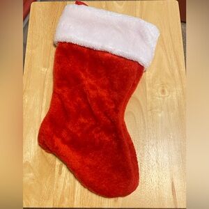 Santa Style Christmas Stocking Fuzzy Fur with White Plush Collar & Hanger